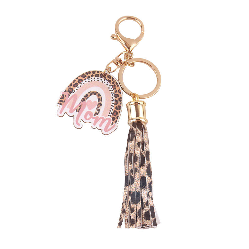 Wholesale Mother's Day Leather Tassel Rainbow Keychains